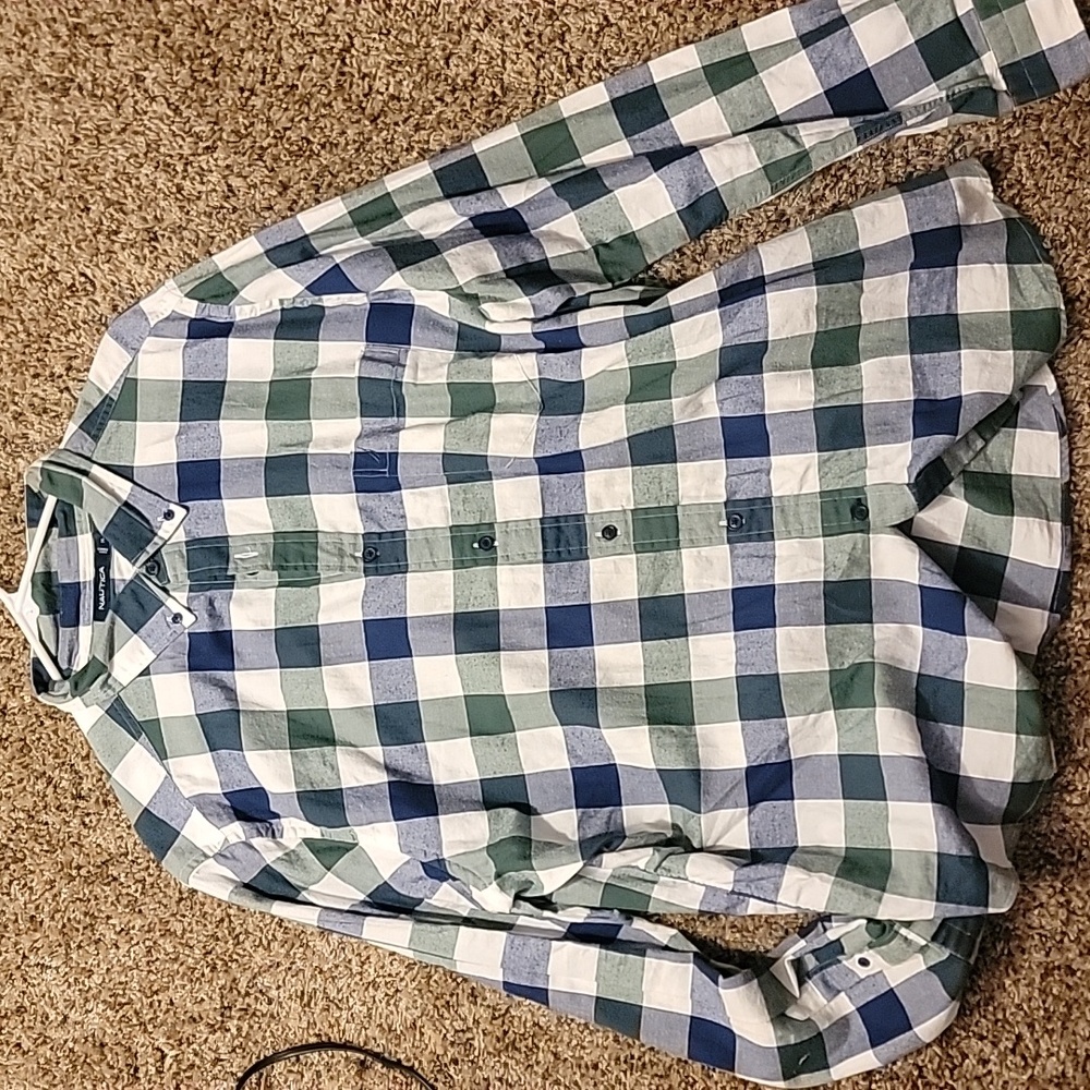 Nautical xl green blue and white flannel